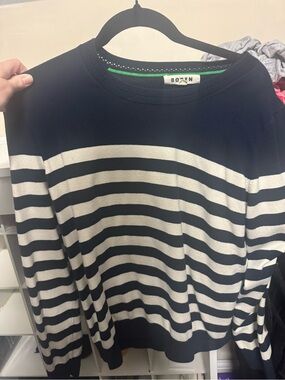 Boden Navy and White Striped Crewneck Sweater
